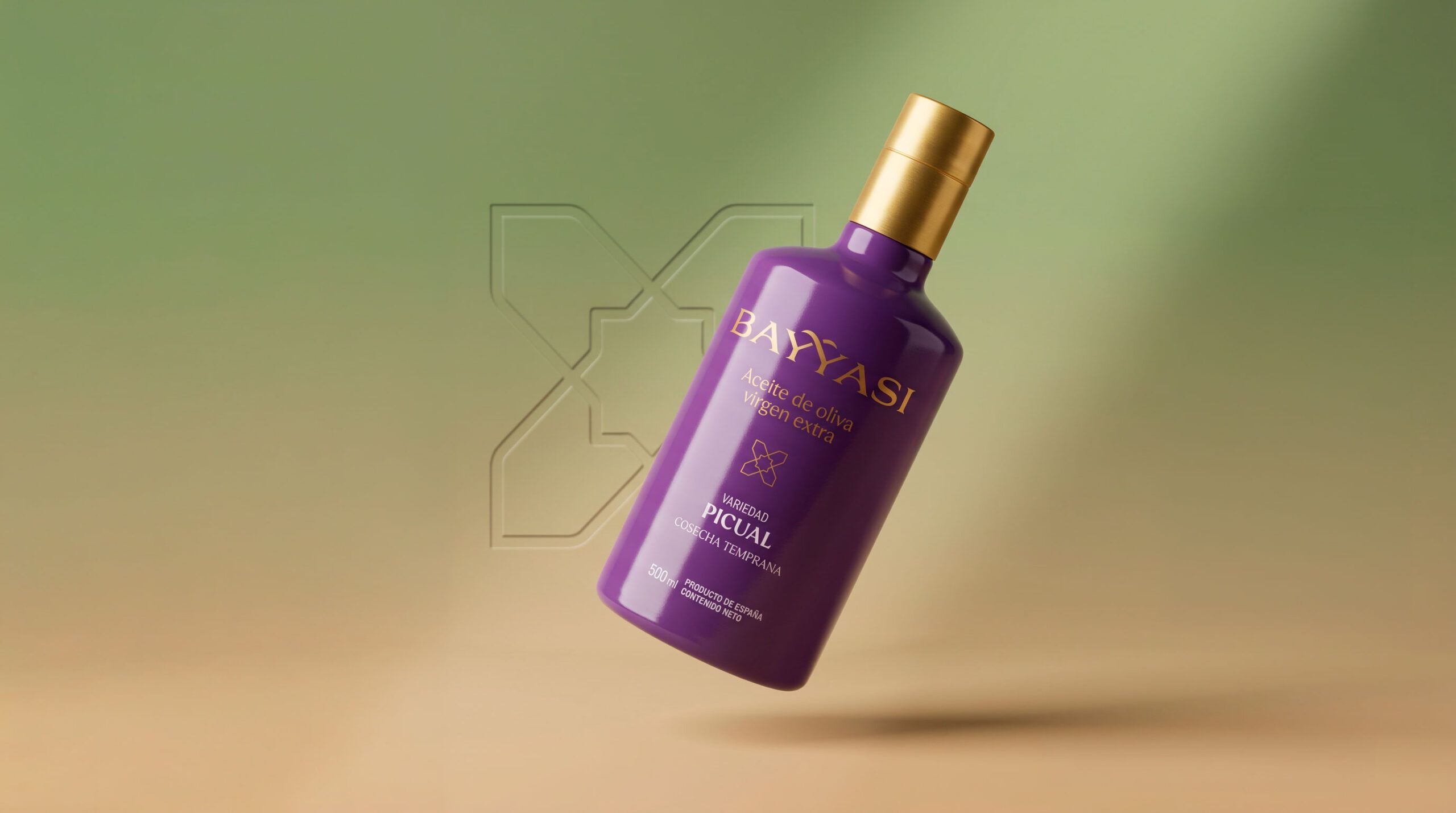 botella de bayyasi diseñada por loris brand estudio en su servicio olive brand